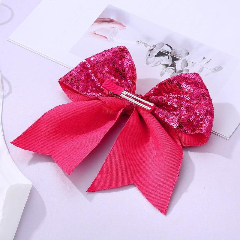 Zolyco Large Big 7 Inch Glitter Bow Clip Sequin Bling Party Hair Accessories for Women Teens Girls Kids 1 Pcs (Hot Pink) - Image 5